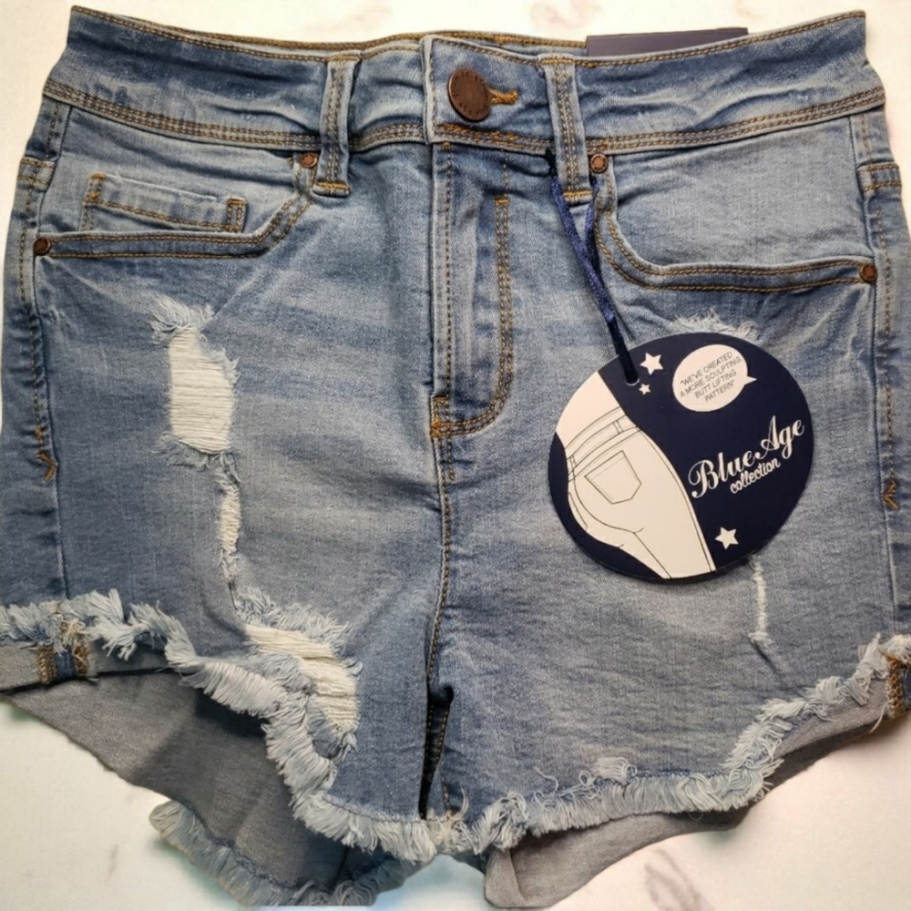 Blue Age Denim NWT Size 3 Distressed Frayed Hem Denim Jean Shorts - Picture 2 of 12